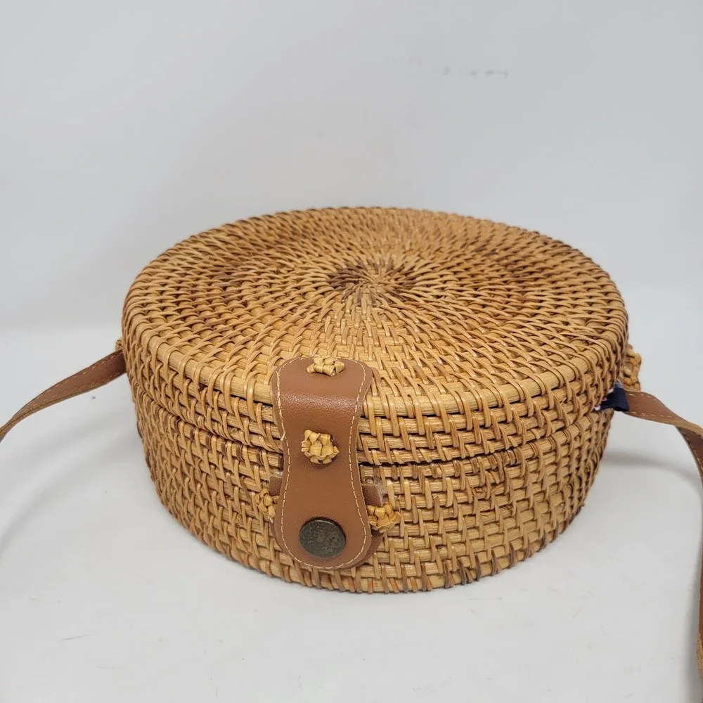 Natural NEO Handwoven Round Rattan‎ Bag Shoulder Straps Handmade Vietnam